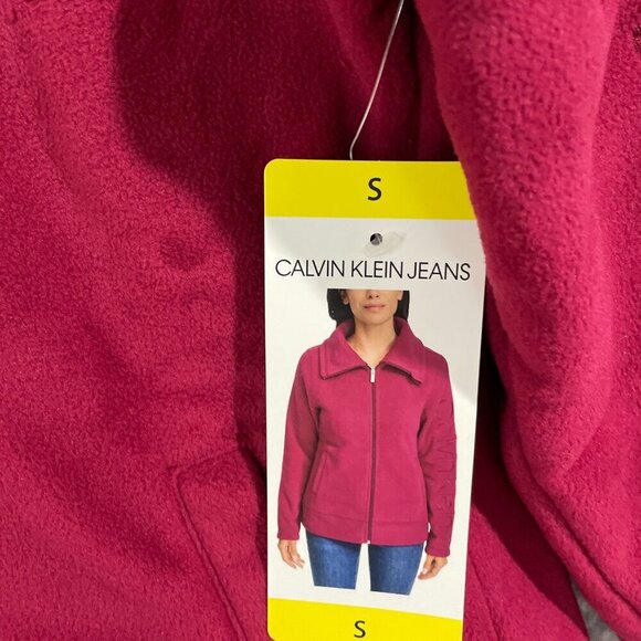 NEW Calvin Klein Jeans Womens S Red Full Zip Fleece Sweatshirt - Picture 7 of 10